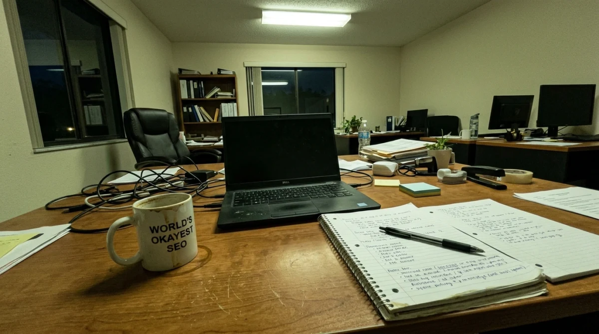 Empty desk at end of a workday