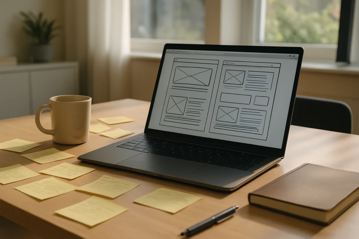 Bright workspace with laptop and notes