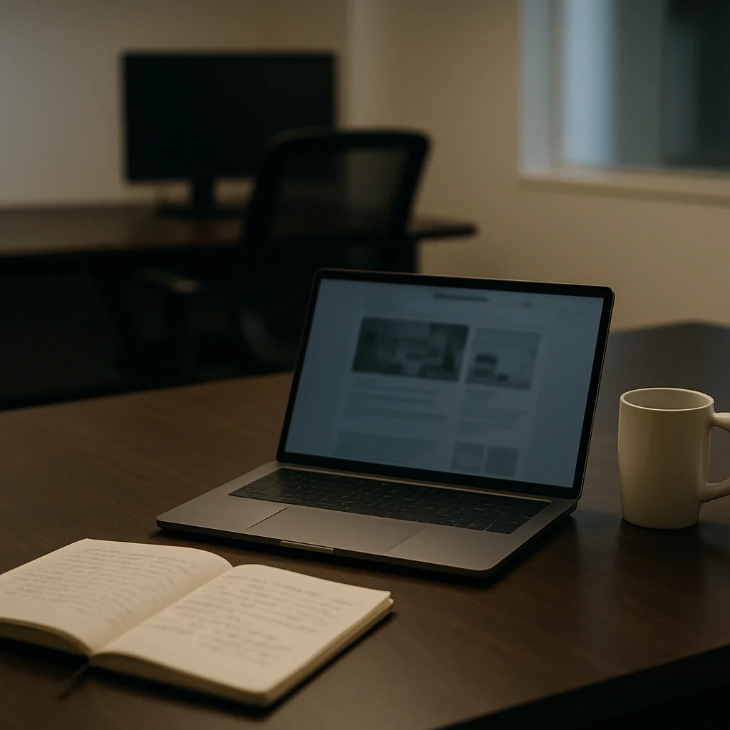Empty desk showcasing completed website design