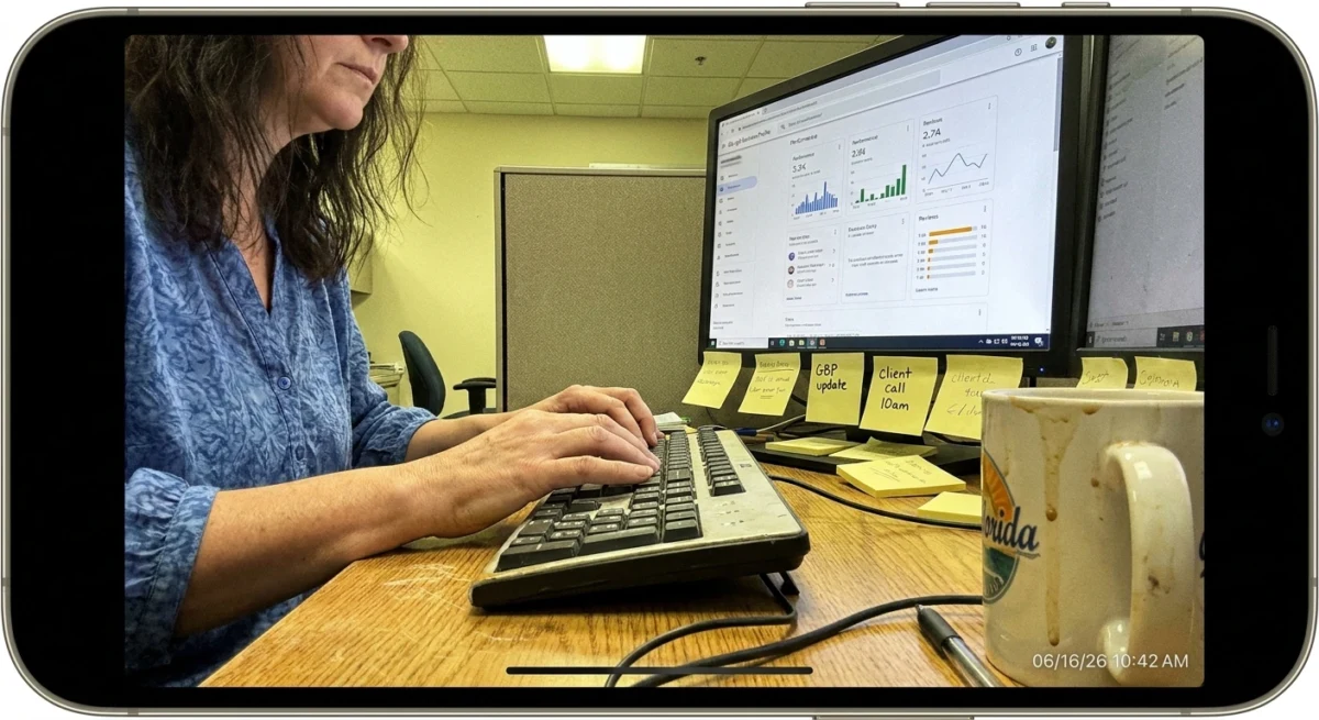 Hands typing on keyboard with screen visible