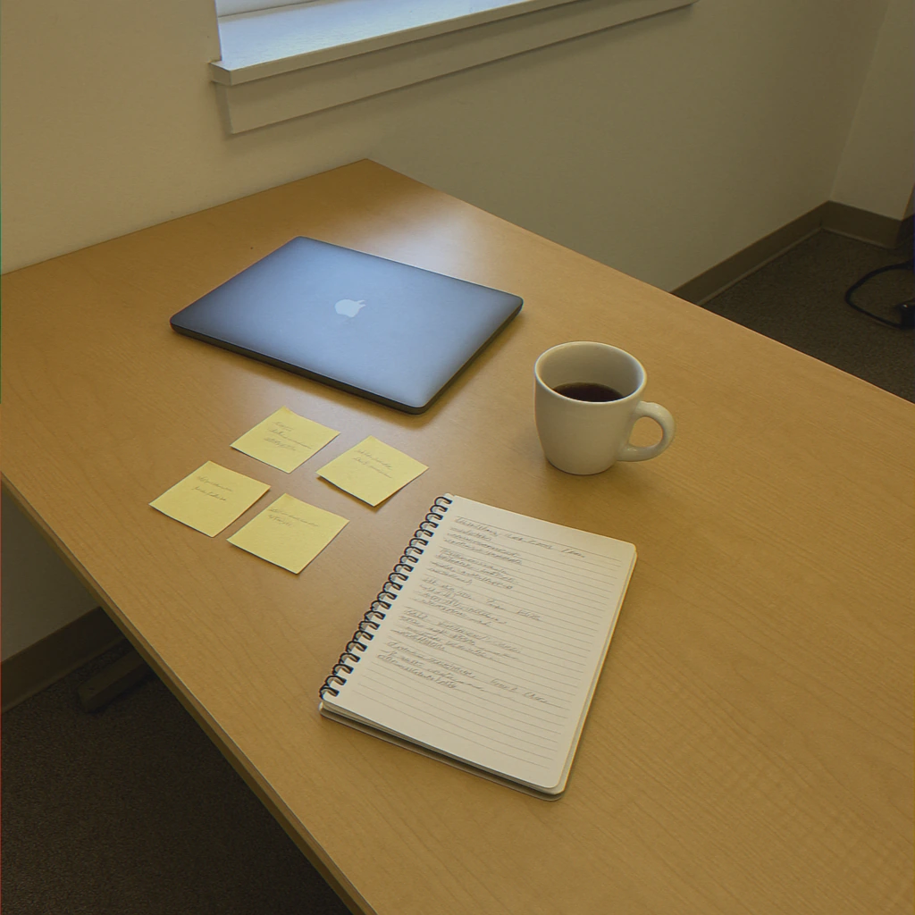 Empty workspace with closed laptop