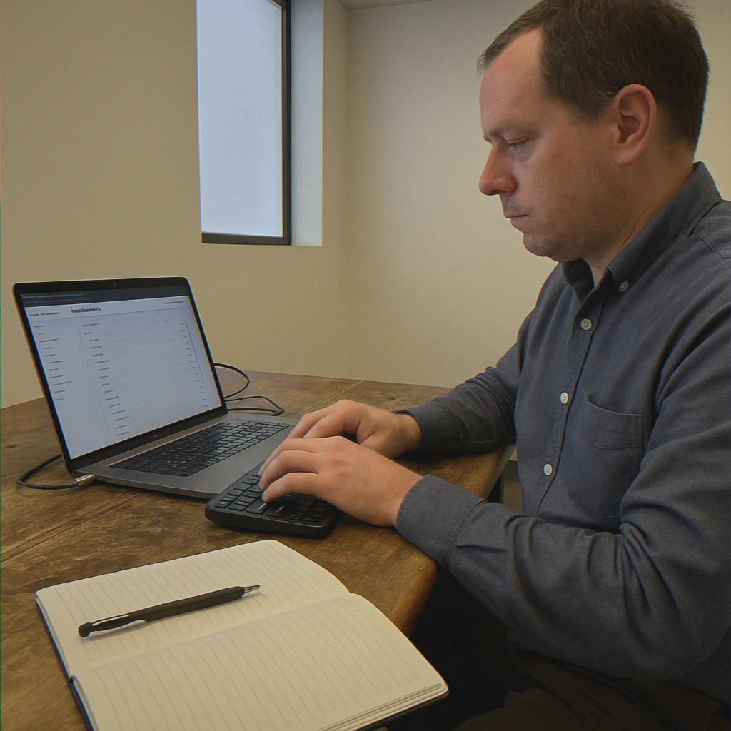 Hands typing negative keywords on laptop