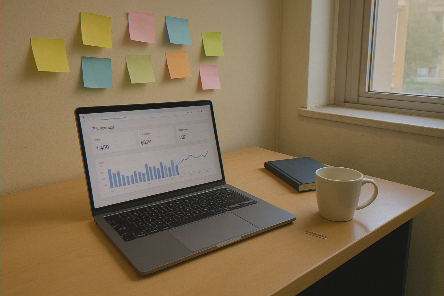 PPC workspace with analytics on screen