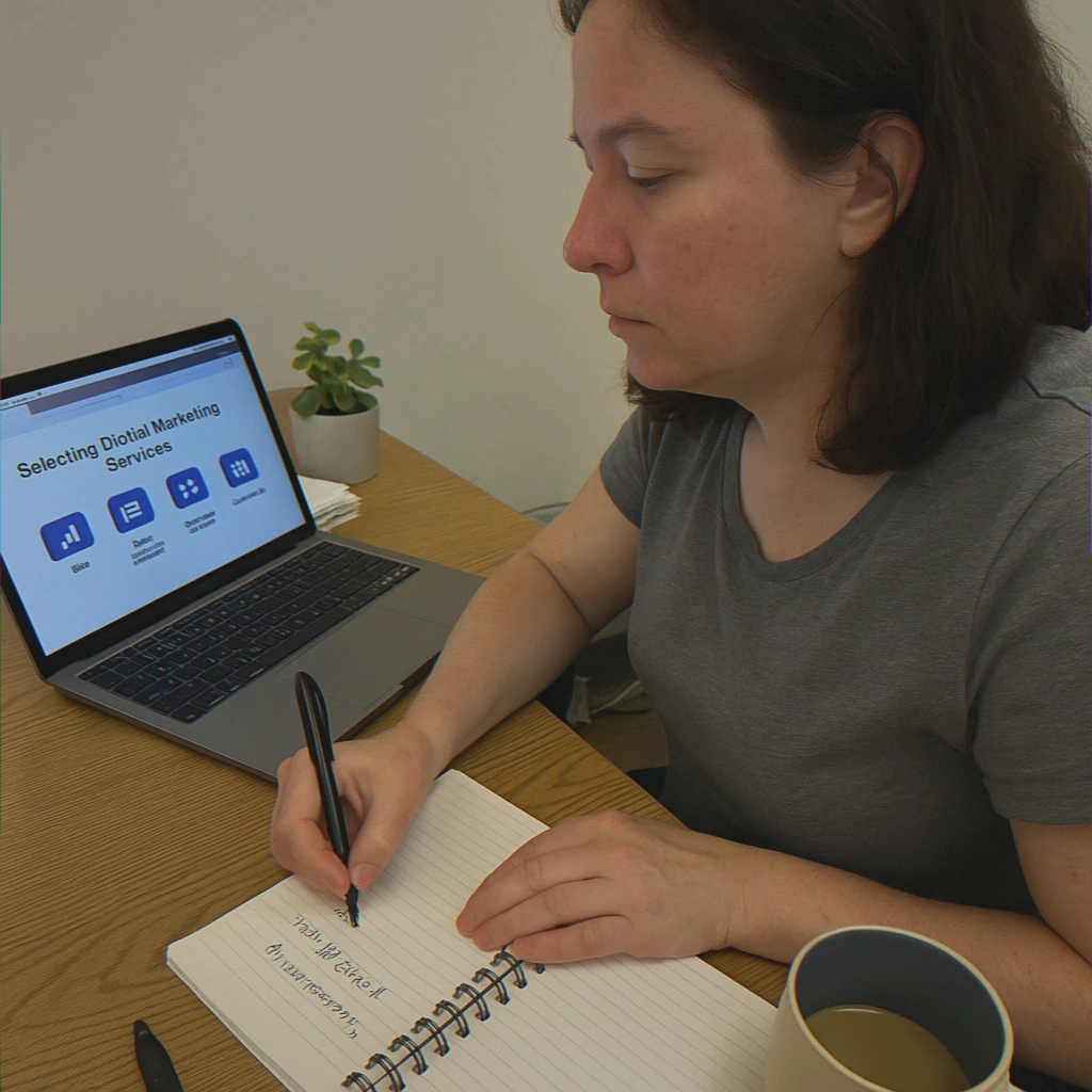 Woman taking notes on digital marketing